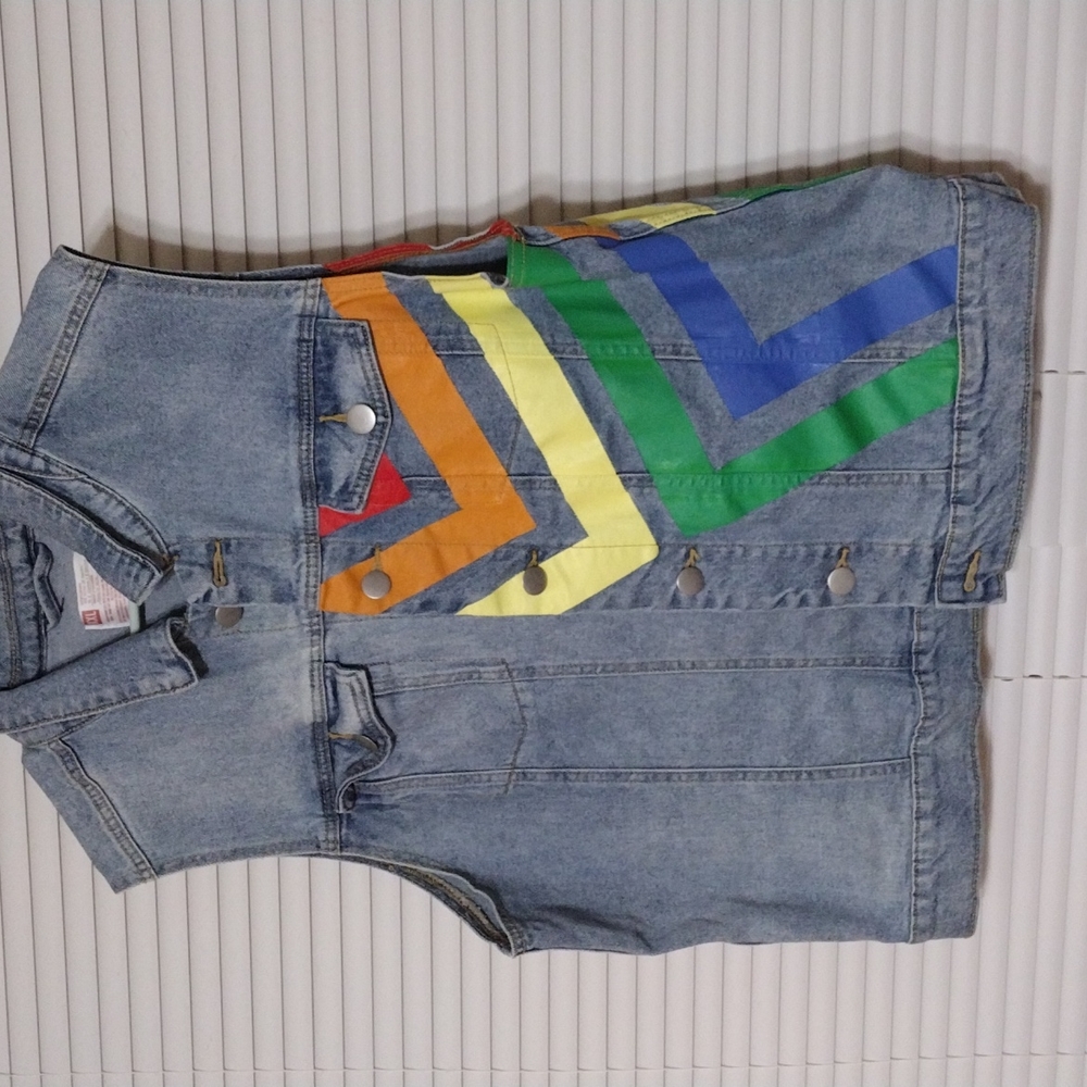 Denim Rainbow Striped Vest - Picture 1 of 3